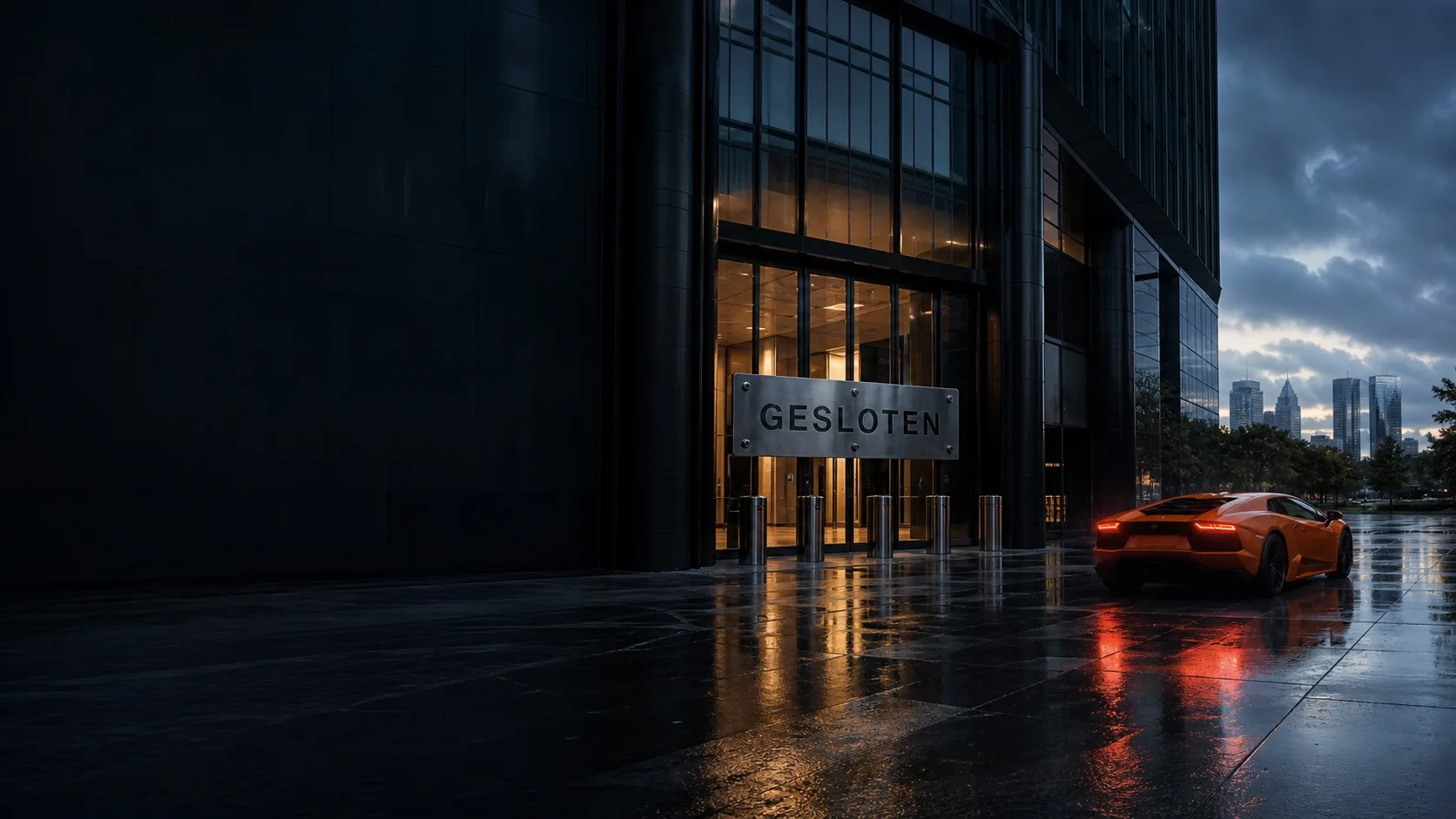 Een verlaten hoofdkantoor met het bord gesloten, als beeld voor crypto exchanges die verdwijnen.